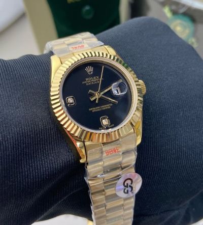 Rolex Datejust Replica with Gold Case 31mm Imported Movement Women Black Dial Watch